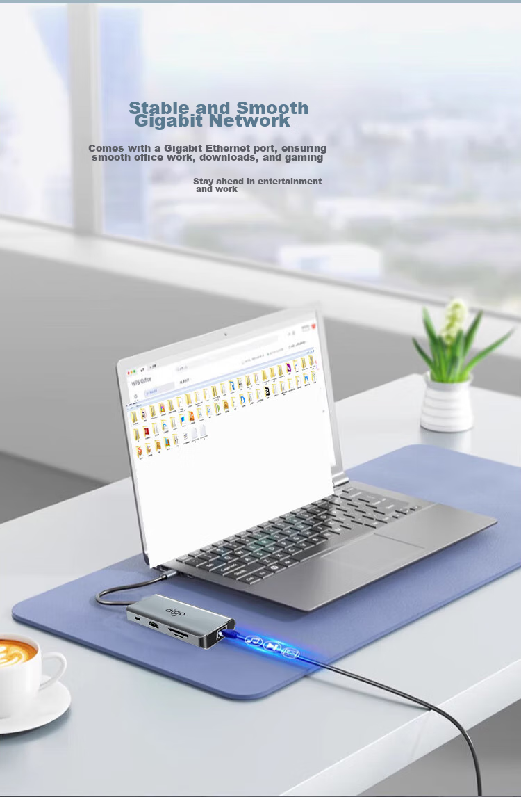 Aigo Type-C Expansion Dock, USB3.0 Hub, Gigabit Ethernet Port, HDMI Adapter, SD/TF Card Reader Converter, USB Expansion Dock, PD100W Fast Charging, K08 (Metal) 8
