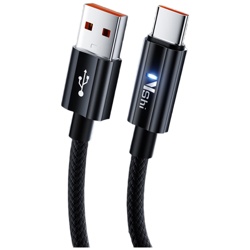 Nengshi Type-C Data Cable, 100W Charging Cord, Super Fast Charging, Smart Power-Off, Suitable for Huawei, OPPO, Honor Nova, Xiaomi, Vivo Phones, 66W Flash Charging Cable, 1 Meter, Black