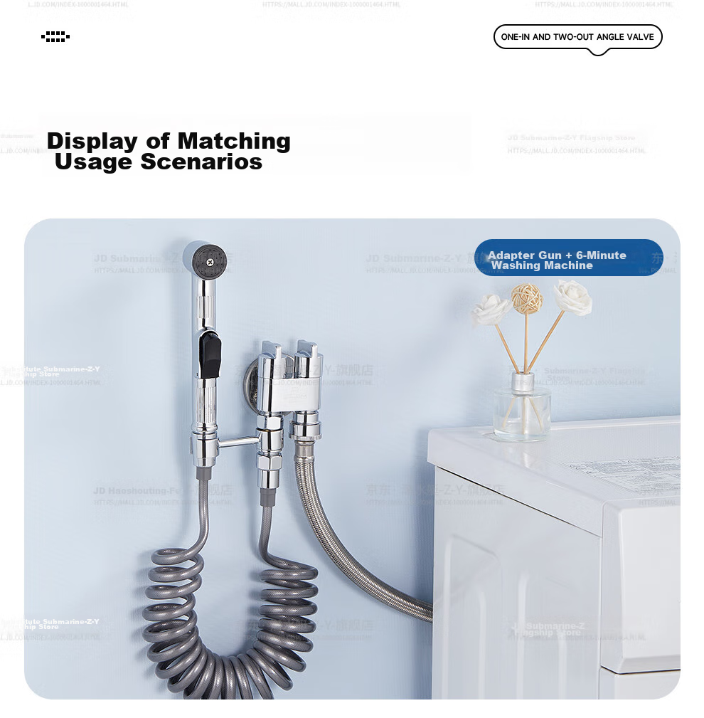 Submarine F408M One-In Three-Way Angle Valve, Brass Double Handle Double Control, 1/2 Inch / 3/8 Inch Universal, with Water Stop Needle, Gun Gray Color 16