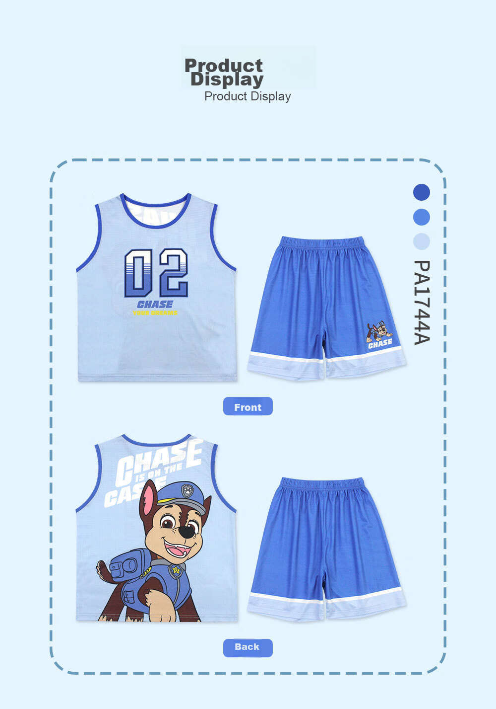 PAW PATROL Class A Children's Quick-Dry Vest Set, Boys' Shorts, Sports Summer Student Cartoon Children's Clothing PA1744A 100 11
