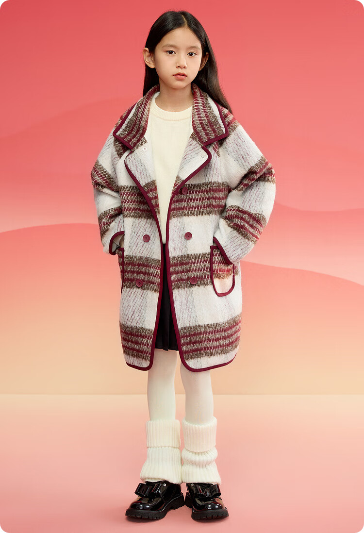 BALABALA Girls' Outerwear, Children's Spring And Winter Clothing, Toddler Vintage Plaid Wool Coat 12