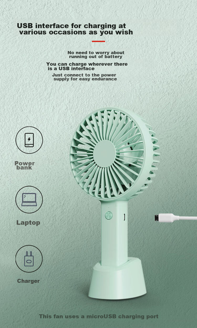 JD Original Handheld Desktop Dual-Use Portable Mini Fan, USB Rechargeable Quiet High-Power Electric Fan, Compact Personal Outdoor Camping Mini Desktop Fan, Mint Gree 11