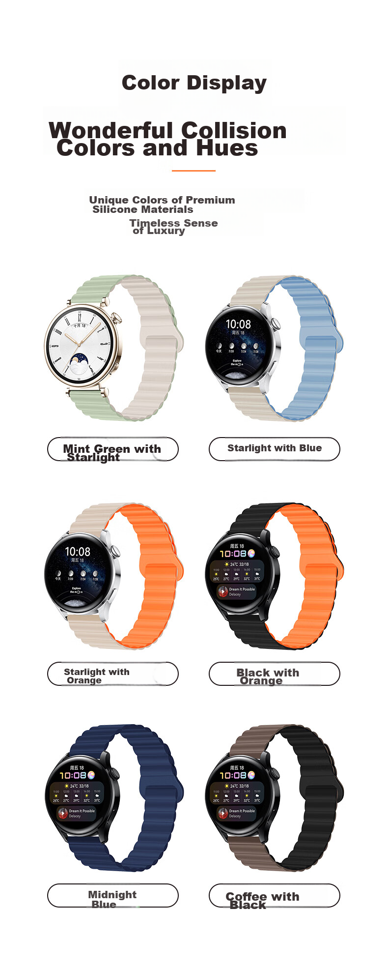 Mashi Compatible with Huawei Watch Bands for Watch5/4/3/GT7/6/5/gt4/3/2/Pro/Honor Magic2/OPPO Watch4Pro/X, Magnetic Silicone Strap for Autumn And Winter Wearing 2