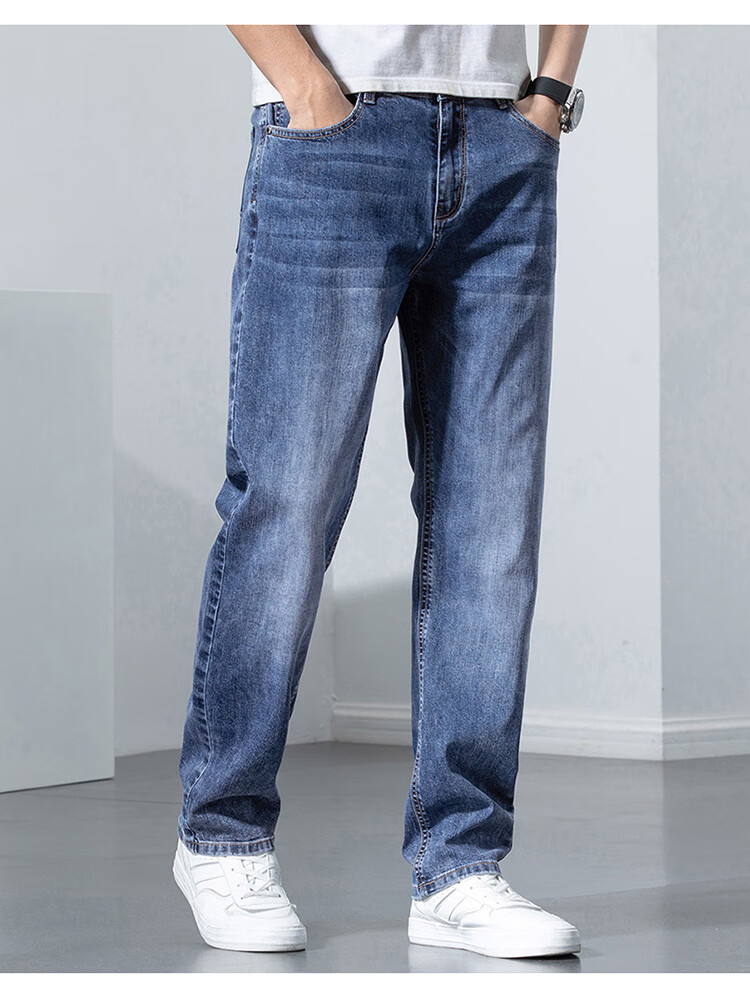 JEEP SPIRIT Men's Straight-Leg Jeans, Autumn Pants, Casual Trousers for Men, Loose Wide-Leg Trendy Long Pants, Blue, Size 36 9