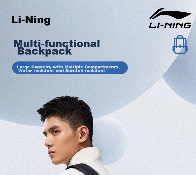 Li-Ning Backpack, High School Student Backpack, Unisex Shoulder Bag, Middle School Laptop Bag, Outdoor Travel Bag, Large Capacity Hiking Backpack, Black 1