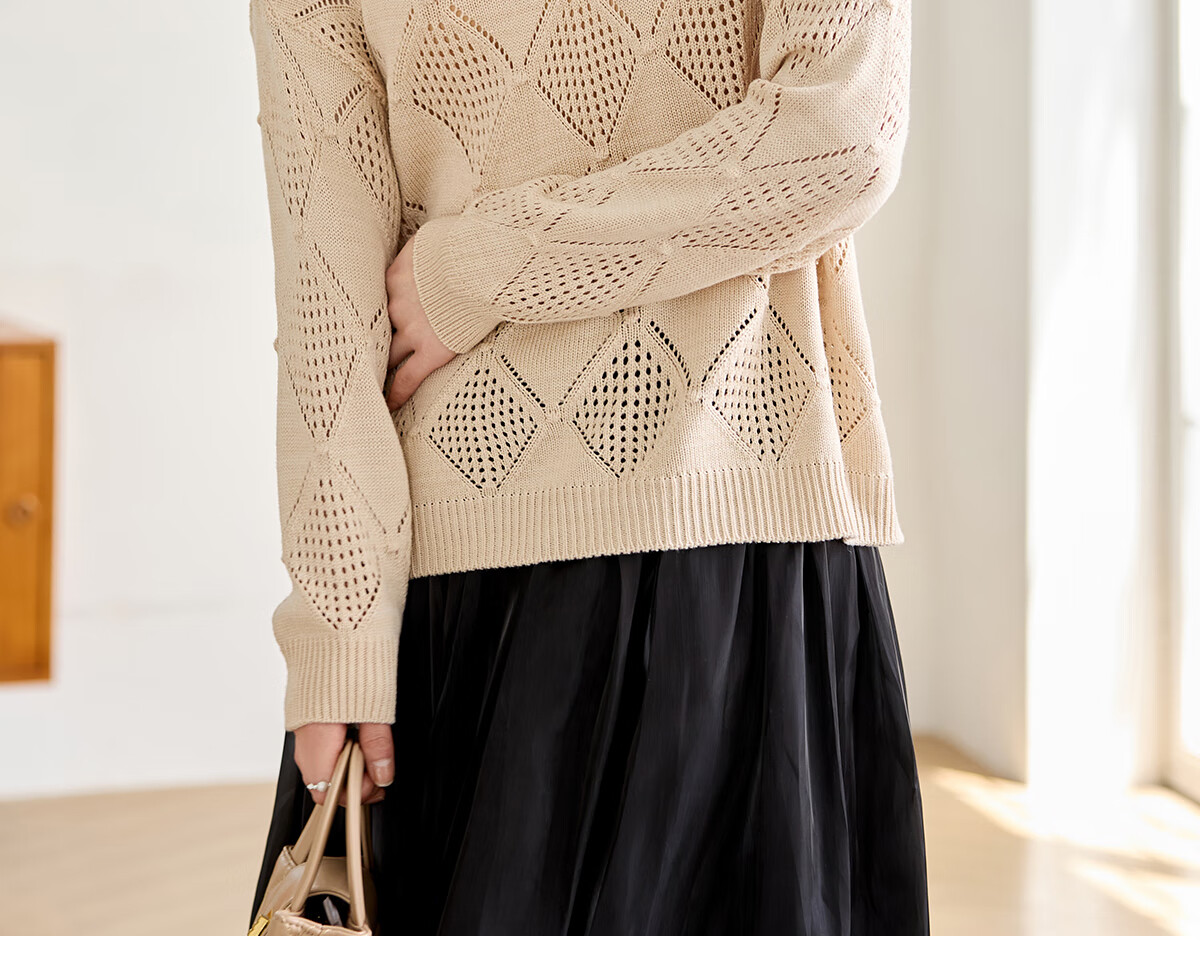 She Enjoy Textured Versatile Diamond Cable Knit Round Neck Sweater Women's Inner and Outer Wear Knit Top T53Z051 16