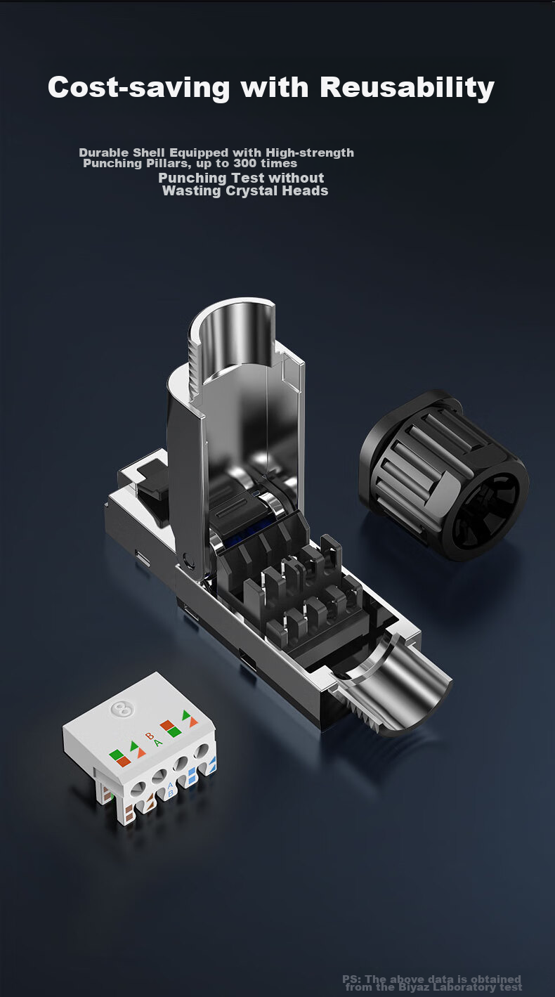 BIAZE Category 8 Tool-Free Crystal Head, Engineering-Grade Category 8 FTP Shielded Tool-Free Crystal Head, CAT8 10 Gigabit Network Connector, Reusable, Simple Installation-Free, Single Pack 9