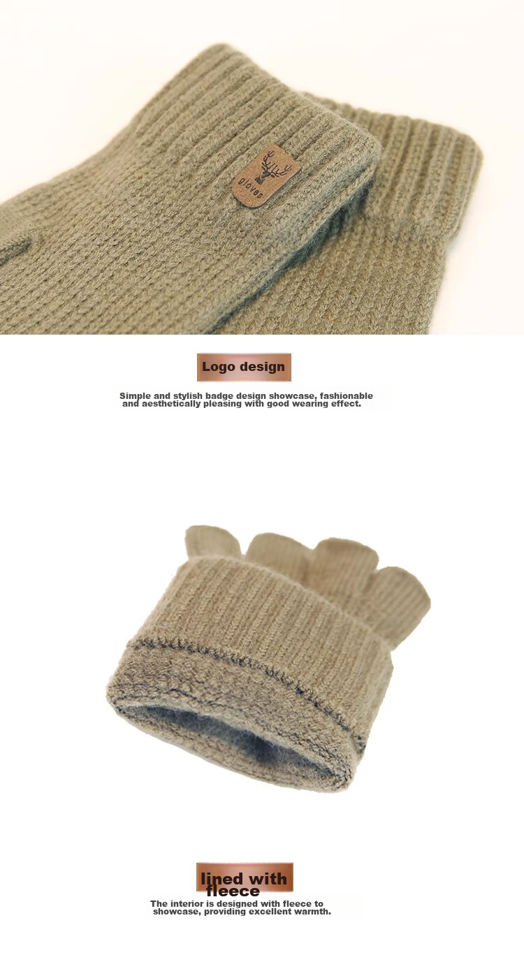 HAOGUAN Wool Knit Fingerless Gloves for Men, Autumn And Winter, for Students, Writing, Typing, Cycling, Touchscreen Use, Warm, Semi-Fingered, Elastic 11