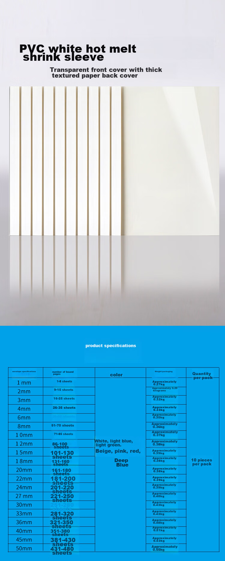 DOCON A4 Size White Transparent Thermal Binding Covers, 20mm, 10 Packs, for Contract Documents And Bids, Plastic Cover with Side Glue Paper, Hot Melt Binding Machine Compatible 1