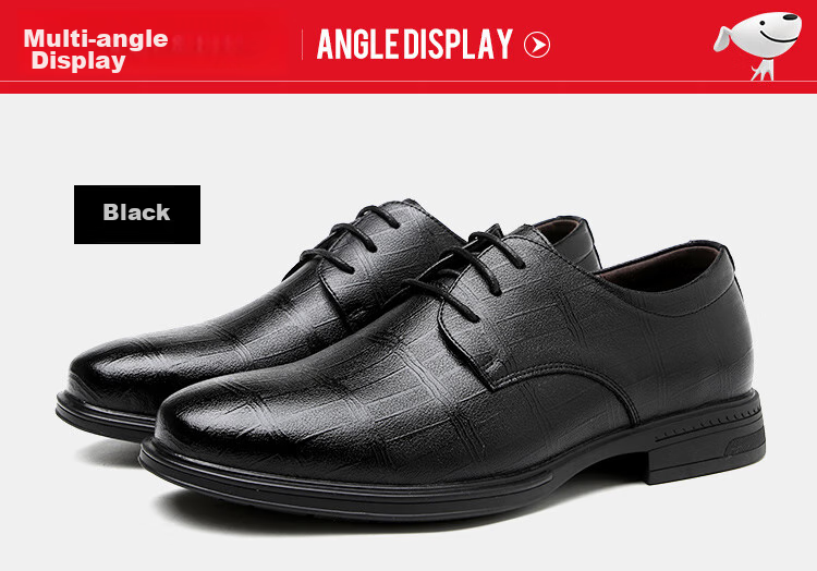 EGCHI Men's Leather Shoes, Business Formal Shoes, British Fashion Lace-Up Soft Leather Breathable Round Toe Shoes J3669 Black Size 38 19