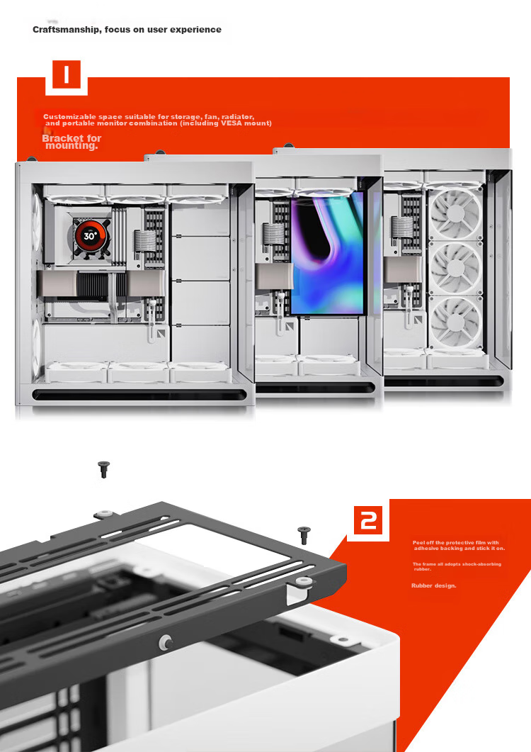 HAVN HS420 Black Seaside View Case Modern Aesthetic Design/Curved Glass/Magnetic Panel/Most Support E-ATX Motherboard/420mm Water Cooling/Four-Side Dust-Proof 5