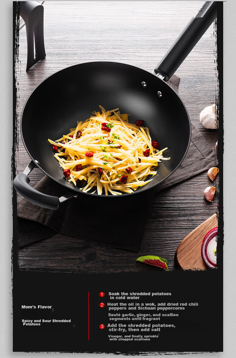 SUPOR Cast Iron Wok, 30cm, Non-Coated Flat Bottom Frying Pan, Scratch-Resistant, Wear-Resistant, Compatible with Induction Cooker And Open Flame 9
