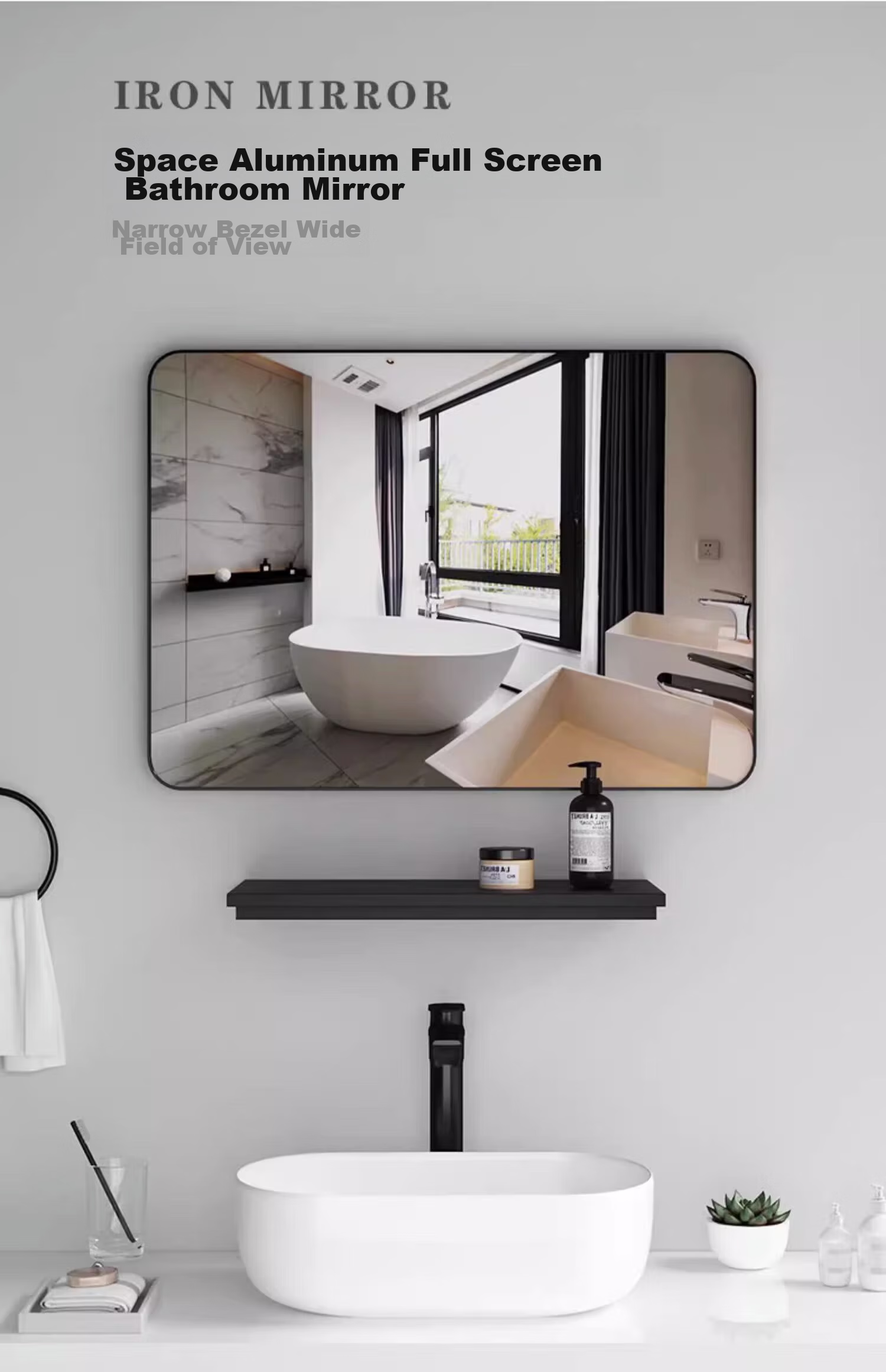 Qianxihuafu Bathroom Mirror, Wall-Mounted Mirror, Washroom Vanity Mirror, Toilet Wall-Hanging Mirror, 60*80 Cm, White 3