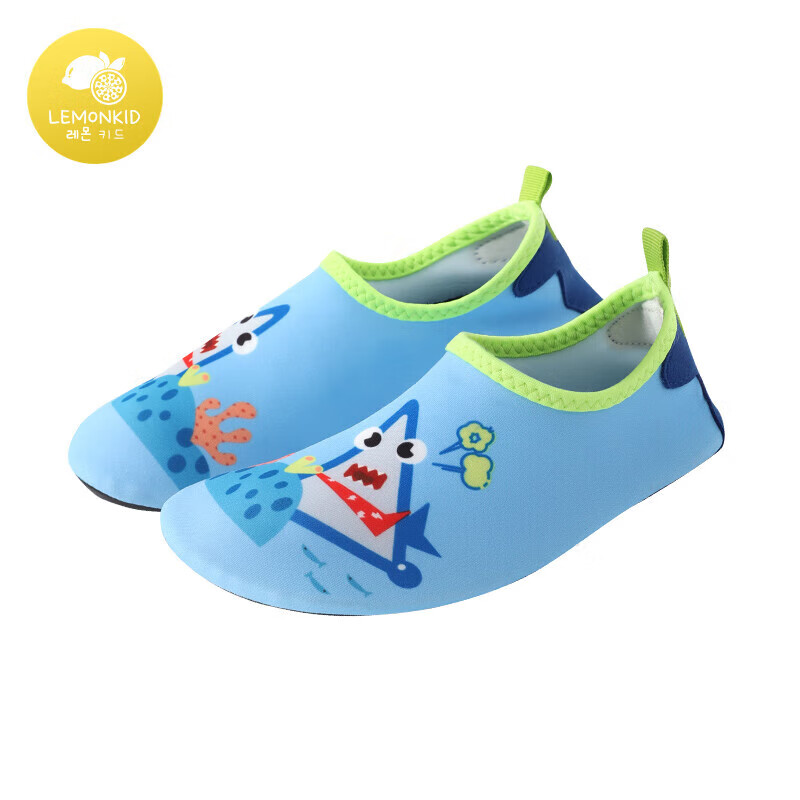 Lemonkid Children's Beach Shoes, Water Park Diving Swimming Shoes, Boys And Girls Soft-Soled Slippers, Sky Blue Shark, Size 30/31