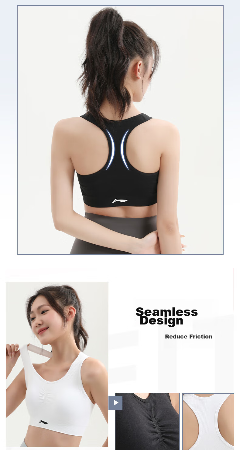 Li-Ning Sports Bra for Women, Yoga Fitness Bra with Medium to High Intensity Support, Quick-Drying Breathable Vest for Running, White M 5