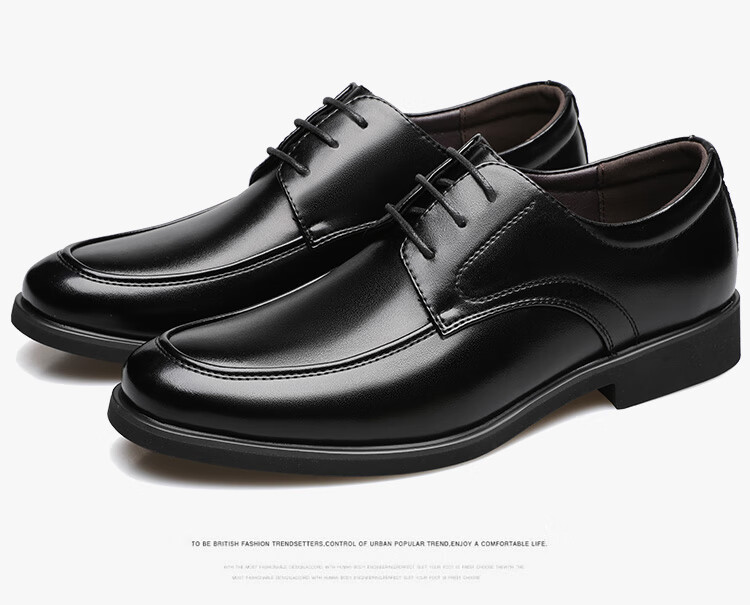 BEIOUTU Men's Leather Shoes, Business Casual Shoes, British Style Office Lace-Up Comfortable Men's Footwear, 9827 Black, Size 43 15
