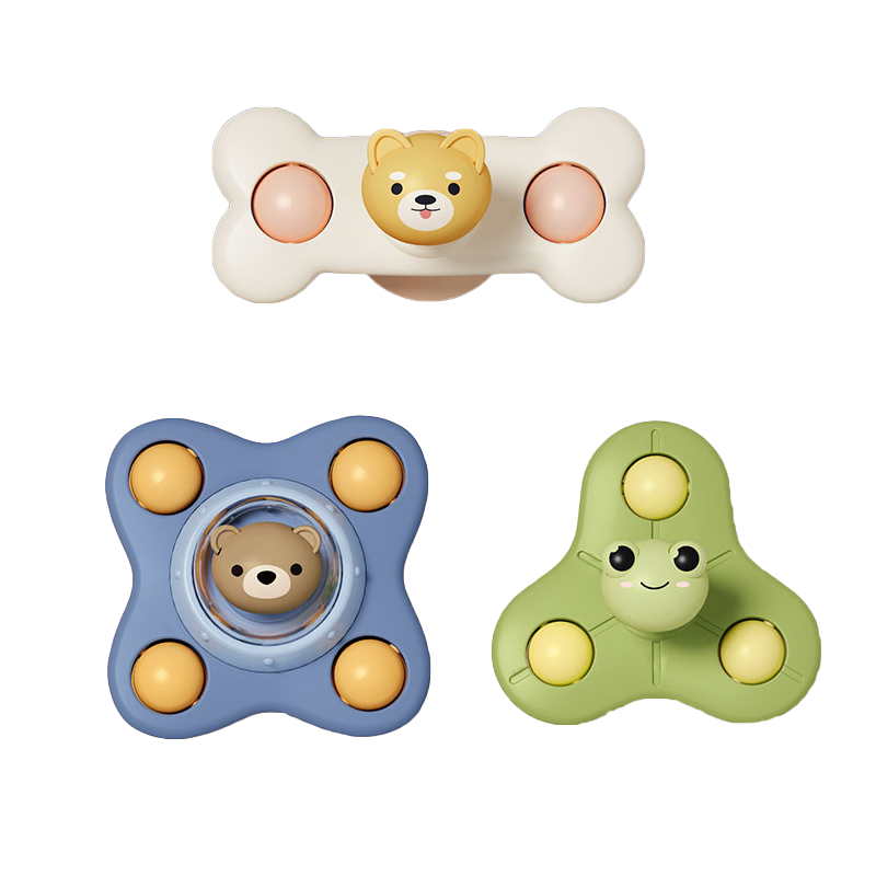 Dimoarch Baby Suction Cup Spinning Toy, Children's Table And Chair Spinning Toy, Bath Water Play Toy with Dog + Bear + Frog, 3 Pieces