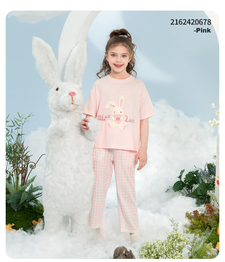 YING BO LUN Summer Girls' Pajamas, Thin Style for Older Children, Home Wear, Short-Sleeve Set for Girls, Kids' Air Conditioning Clothes, Pink, Size 175 22