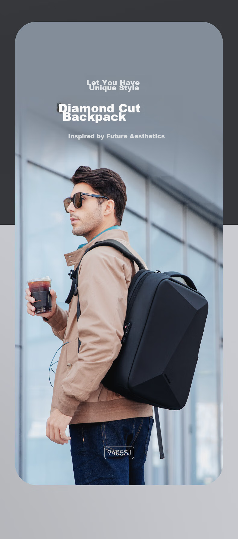 MARK RYDEN Backpack for Men, Double Shoulder Bag, 15.6-Inch Gaming Laptop Bag, Trendy Motorcycle Travel Bag, Schoolbag MR9405 Elegant Black 2
