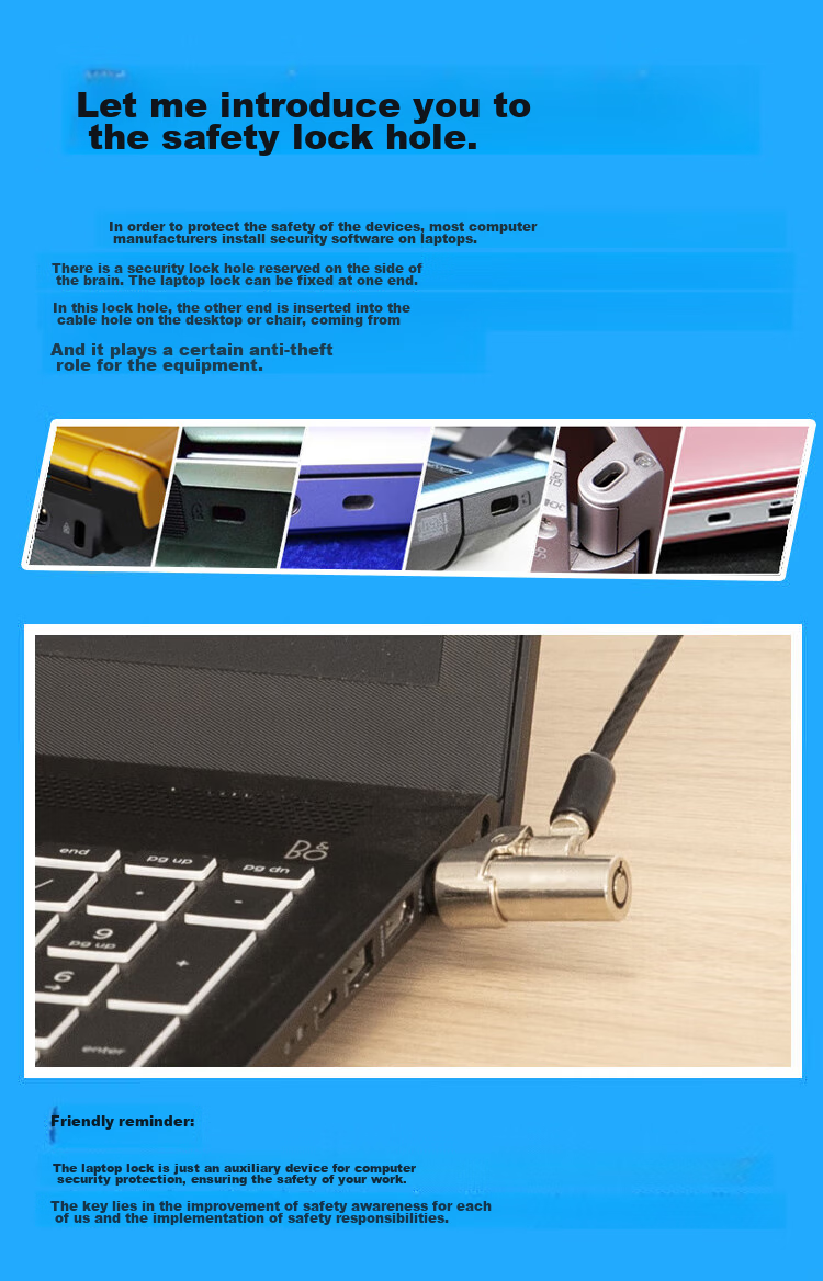 HAILE Laptop Lock Anti-Theft Lock Password Lock, Suitable for HP Lenovo 6*2.5mm Laptop Lock Hole, AL-11 2
