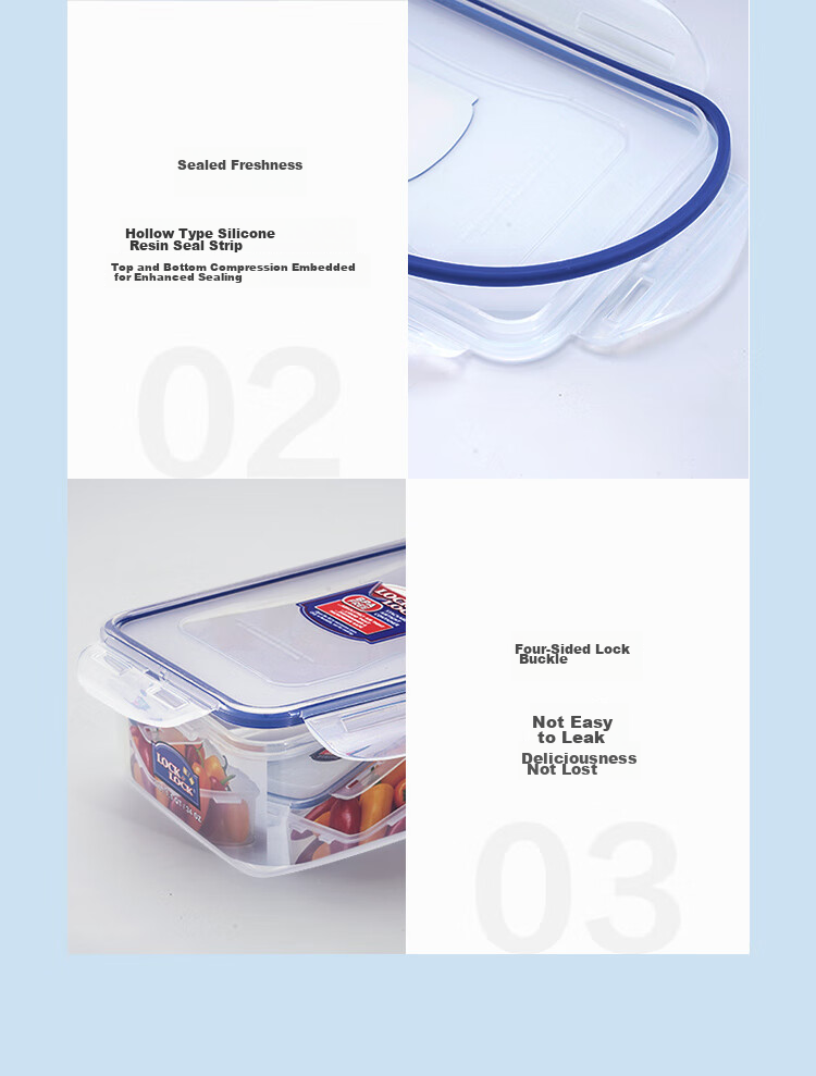 LOCK&LOCK Large Capacity Divided Plastic Food Storage Container, Lunch Box, Meal Box, Snack And Fruit Container, Refrigerator Organizer Box, Storage Container, 1L 10