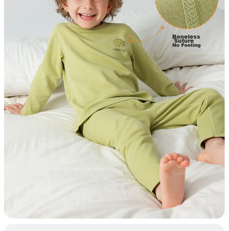 Beitaisi Children's Autumn Underwear Set, Baby Pure Cotton Thermal Underwear, Infant Autumn Clothing Set, Solid Color Style, Cat Belly Cotto 14