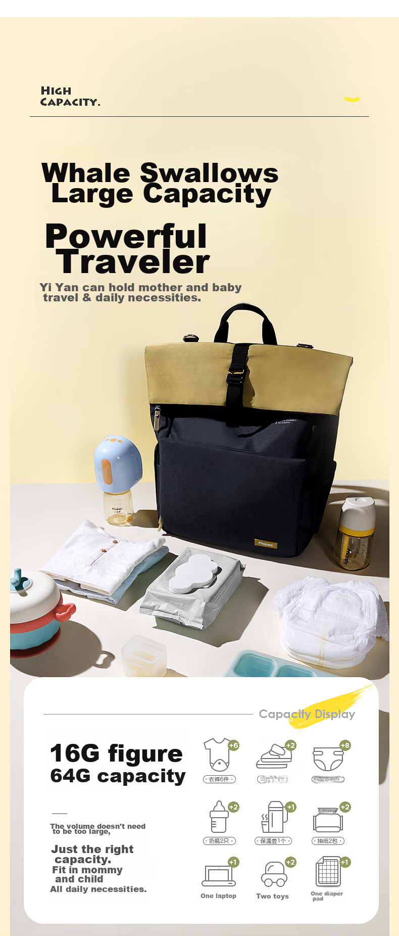 Xiaoyaxiang Milk Dad Bag, Large Capacity Backpack, Baby Outdoor Multifunctional Fashionable Handheld Mom Bag 4