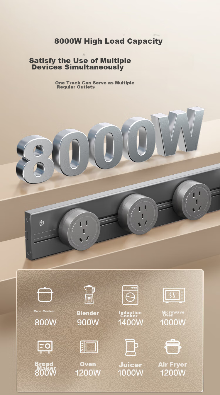 JD Original Track Socket, Star Rail Compatible with Bull Power Strip, Xiaomi Sliding Rail Socket, Power Strip, Wireless Guide Rail Switch, Mobile Surface-Mounted Socket, 8000W Power, 100cm + 5 Five-Hole Deep Gray 8