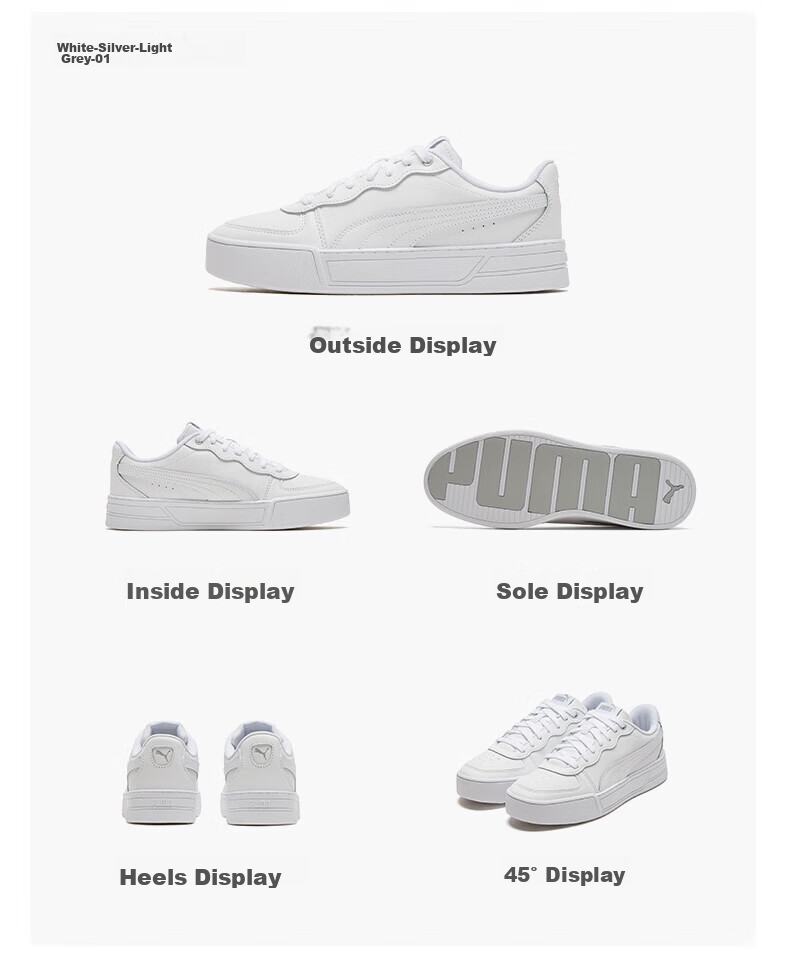 PUMA White Sneakers, Platform Tennis Shoes for Women, Sports Casual Shoes SKYE 374764, Size 38.5 11