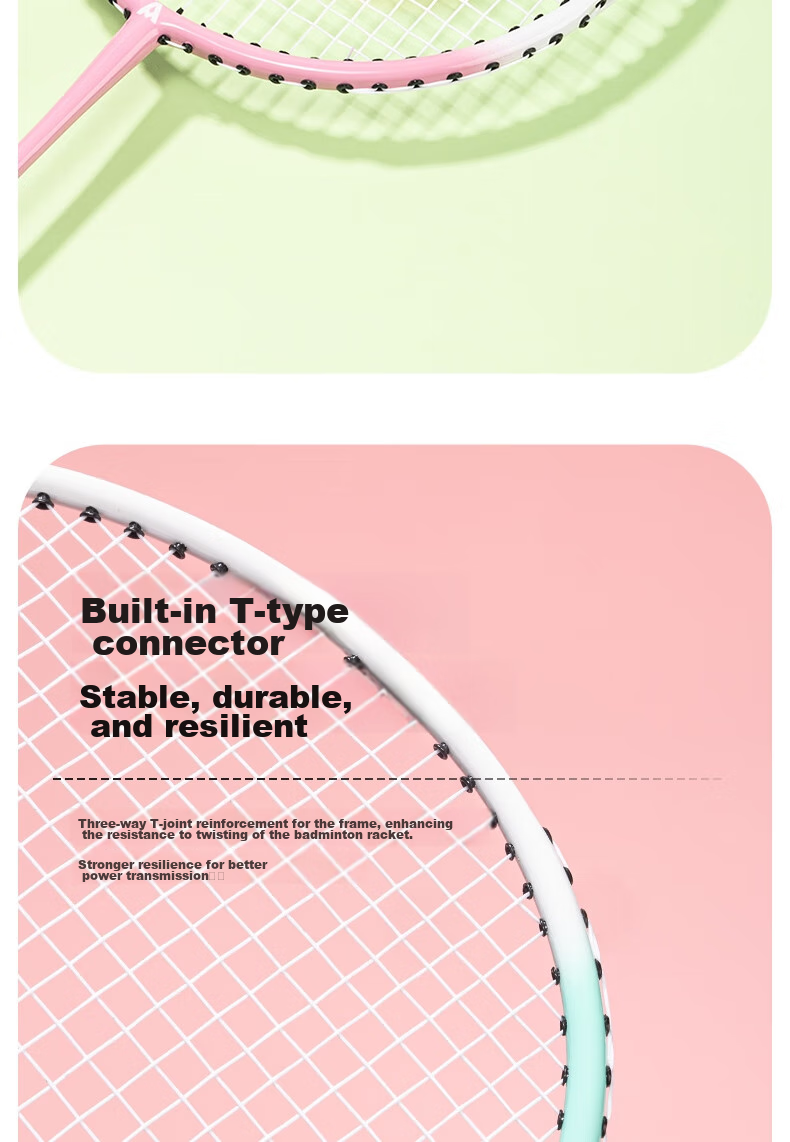 Deli Angenite Wear-Resistant Concave Frame Aluminum Integrated Badminton Racket Classic Beginner Student Entry-Level (Blue-Pink Pair + 3 Shuttlecocks) 10
