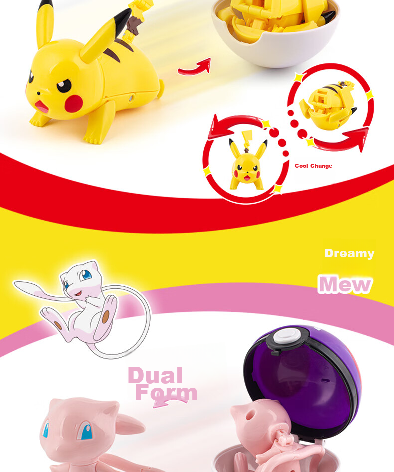 ZhuangChen Pokemon Pokeball Transforming Toy, Pikachu Six-In Cool Birthday Gift 9