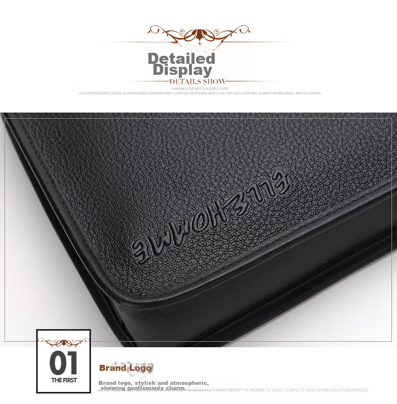 ELLE HOMME Men's Crossbody Bag, Fashionable Top-Grain Leather Shoulder Bag, Business Casual Phone Bag for Men EA188211440 Black Birthday Gift for Boyfriend 9