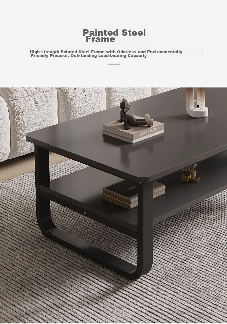 Gupujia Coffee Table, Simple Living Room Design for Small Apartments, Double-Layer Steel Frame, Small Tea Table, Small Table for Guests, Tea Table, Dark Gray, 120 Cm Long 6