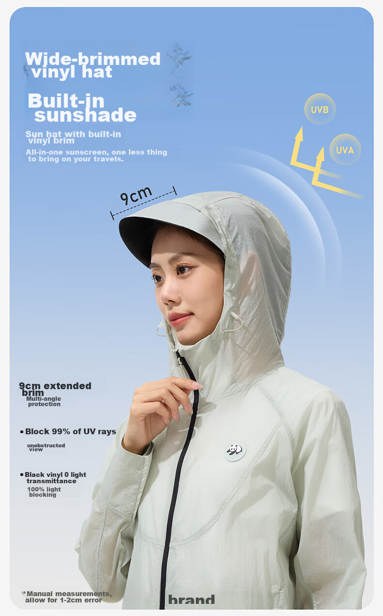 CAMEL Panda Outdoor Sun Protection Jacket, Spring And Summer Ice Silk UV-Resistant Quick-Dry Thin Coat, 8022 Phantom Black, Women's M 6