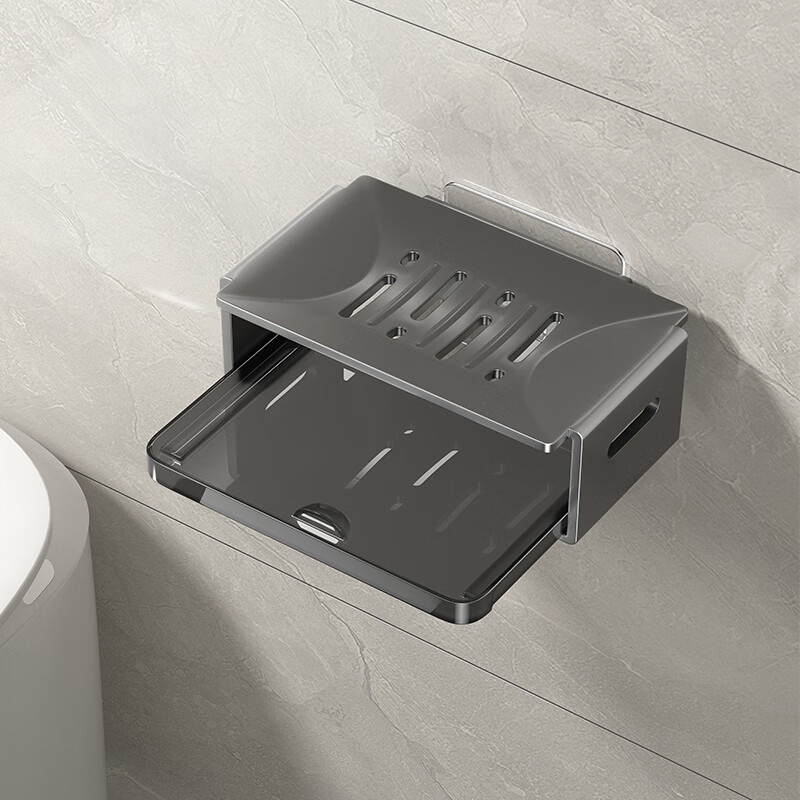 Huxiansen Soap Dish without Drilling, Space Aluminum Suction Cup Wall-Mounted Storage Rack for Bathroom, Luxurious Home Use 6