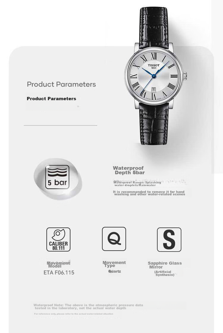 TISSOT Watch, Carson Zhenwo Series Women's Watch, Swiss Quartz Ladies Leather Strap Wristwatch, Business Watch, Birthday Gift 10