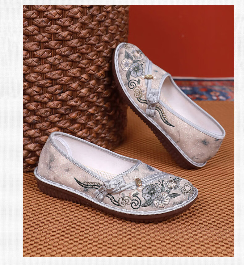 YUZHAOLIN Old Beijing Cloth Shoes, Women's Flats, Soft Sole, Non-Slip, Mom Shoes, Chinese Style Embroidered Flat Shoes Y2S-1001 Size 36 13