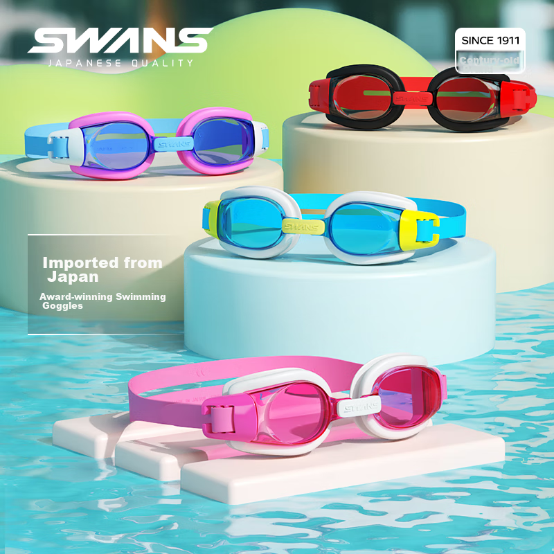 Детские очки для плавания SWANS SW29, импорт из Японии, водонепроницаемые, противотуманные, с высокой четкостью, большая оправа, для мальчиков и девочек, профессиональные, розово-белые
