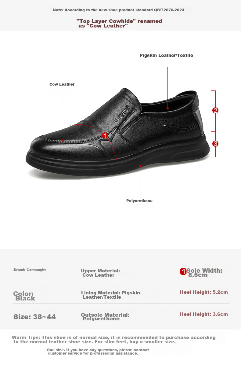 Kangnai Slip-On Business Casual Shoes, Simple And Comfortable Loafers, Everyday Men's Youth Round Toe Leather Shoes, Black, Size 40 10