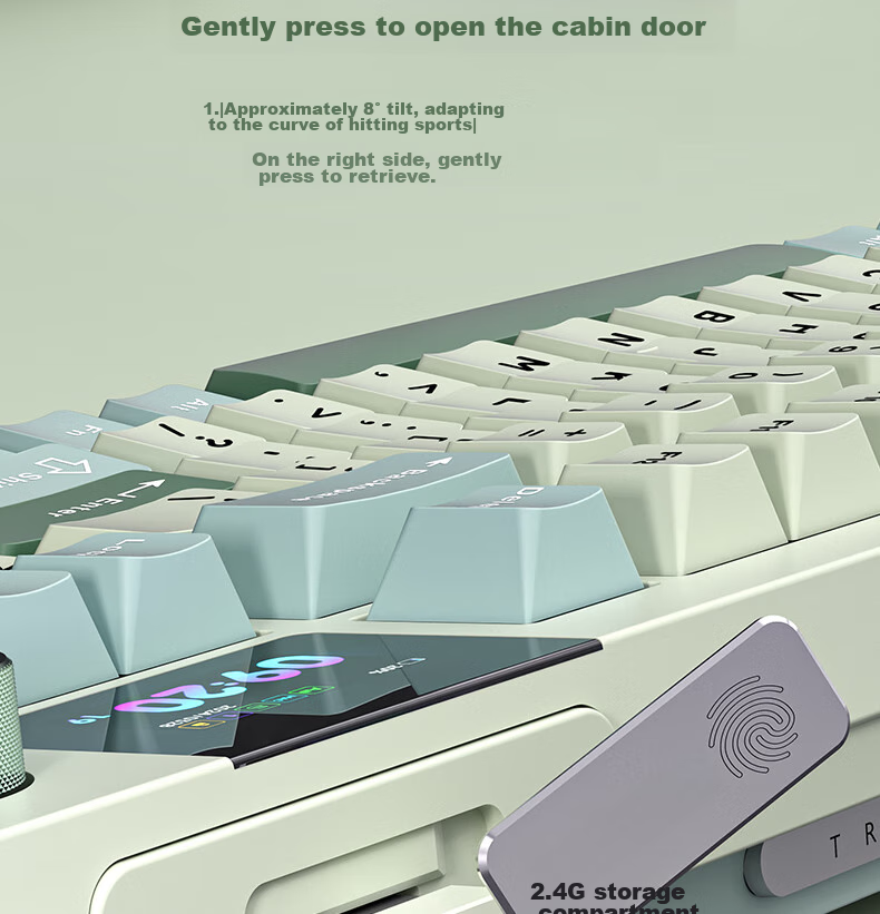 Langtu LT95 Mechanical Keyboard, Wired/wireless/Bluetooth Triple-Mode, 95-Key Gaming And Office Computer Keyboard with LCD Color Screen, RGB Lighting Effects, Green Micro Macaron Switches 22