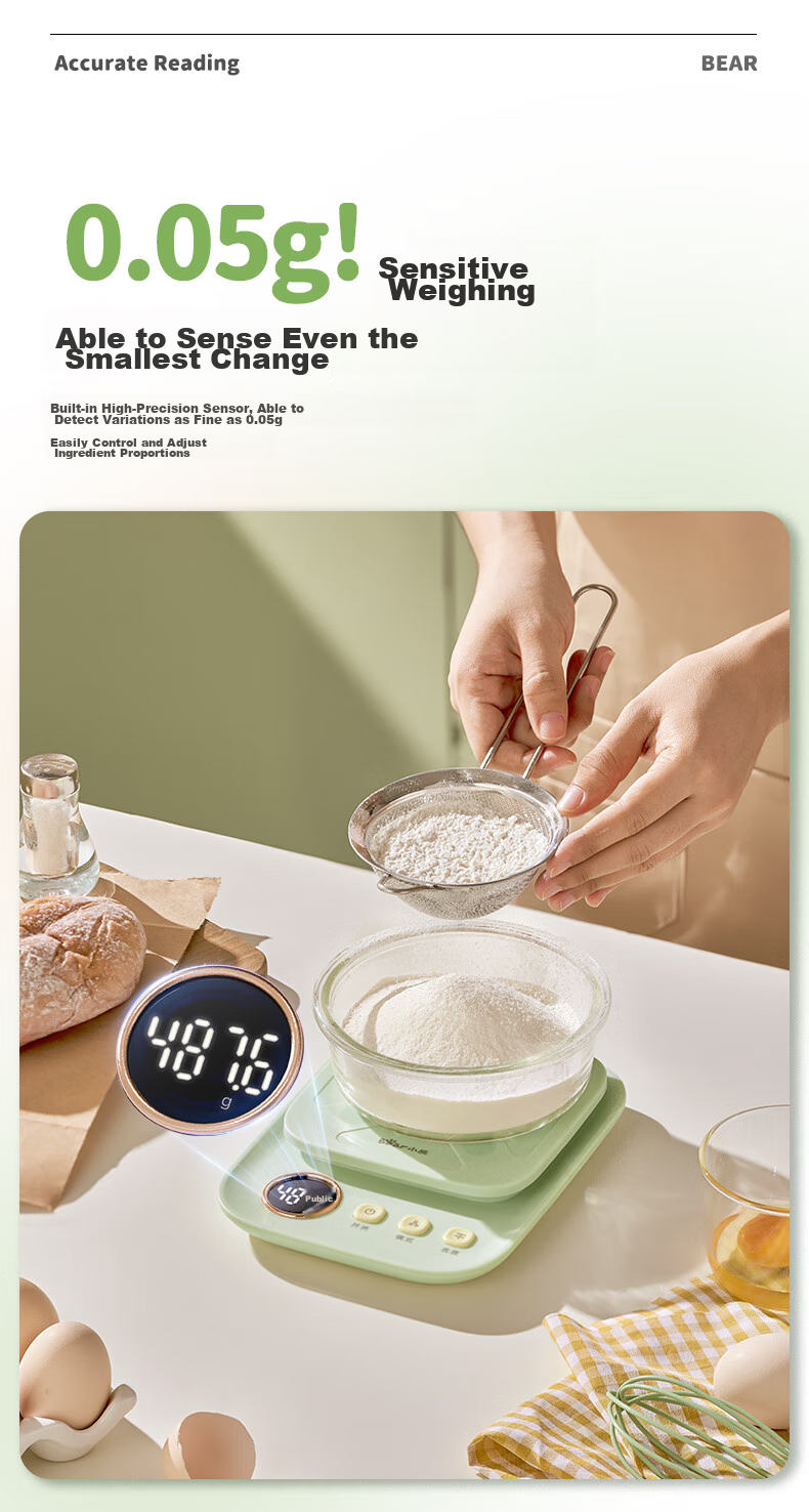 Bear Electronic Kitchen Scale 0.1g High Precision Stainless Steel Food Weight Scale 5
