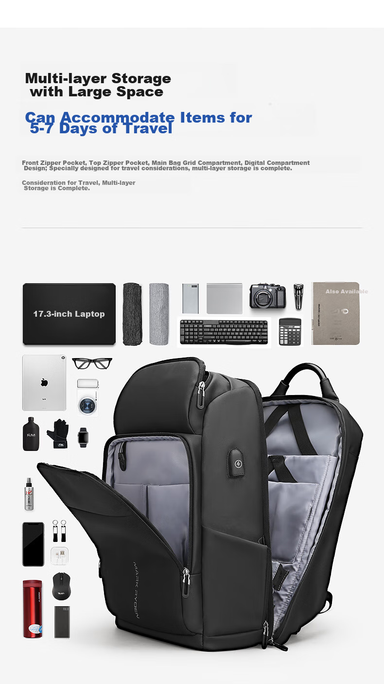 MARK RYDEN Large Capacity Backpack for Men, Laptop Bag, Business Travel Bag, MR7080 Cool Black Enlarged Versio 7