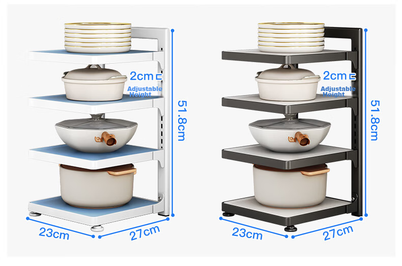 Shuaishi Kitchen Storage Rack, Pot Organizer, Multi-Layer Pot Shelf for Under-Sink Storage And Cabinet Use, 4-Tier White 13