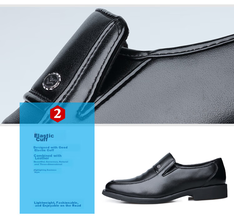 Poitulas Men's Leather Shoes, British Style Slip-On Business Casual Shoes, Lightweight Soft-Soled Loafers, Formal Dress Shoes for Men, 9526 Black, Size 44 10
