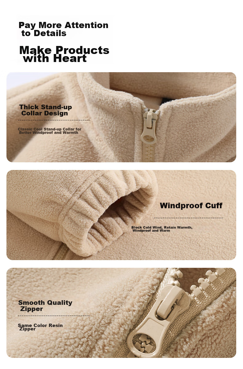 JEEP SPIRIT Men's Winter Jacket, Fleece-Lined Double-Sided Fleece Sports Coat, Stand-Collar Cardigan Inner Lining Fleece Clothing for Me 9