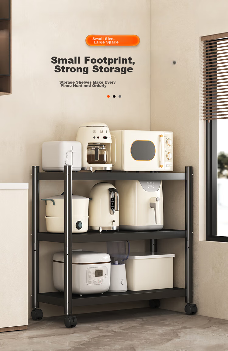 QIAONAMEI Kitchen Storage Rack, Floor-Standing Movable Household Storage Shelf, Multi-Layer Organizer Rack, QNM6133-BK 1
