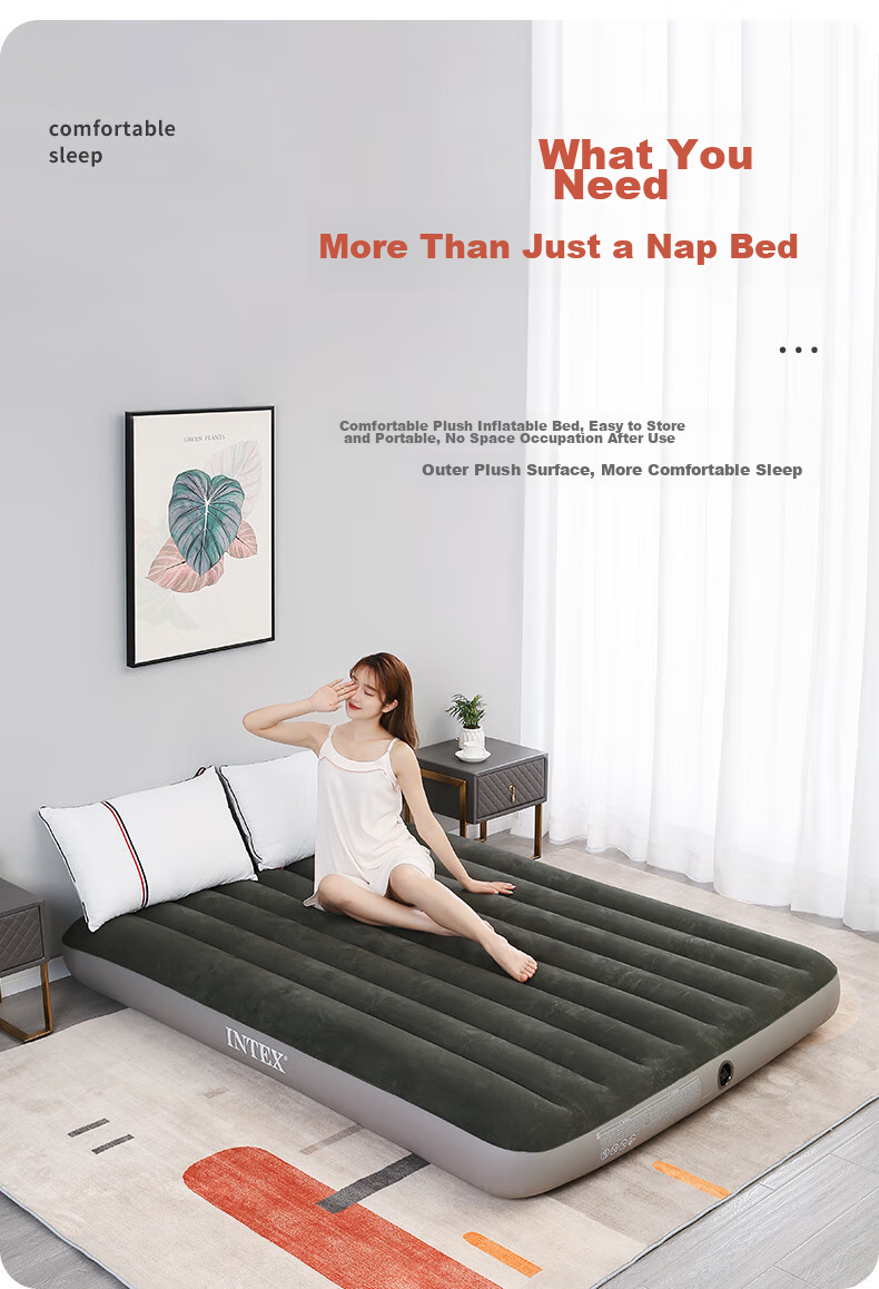 INTEX Single Inflatable Mattress, Camping Outdoor Moisture-Proof Mat, Home Care Companion Nap Sleeping Pad, Foldable Air Bed 64106 2