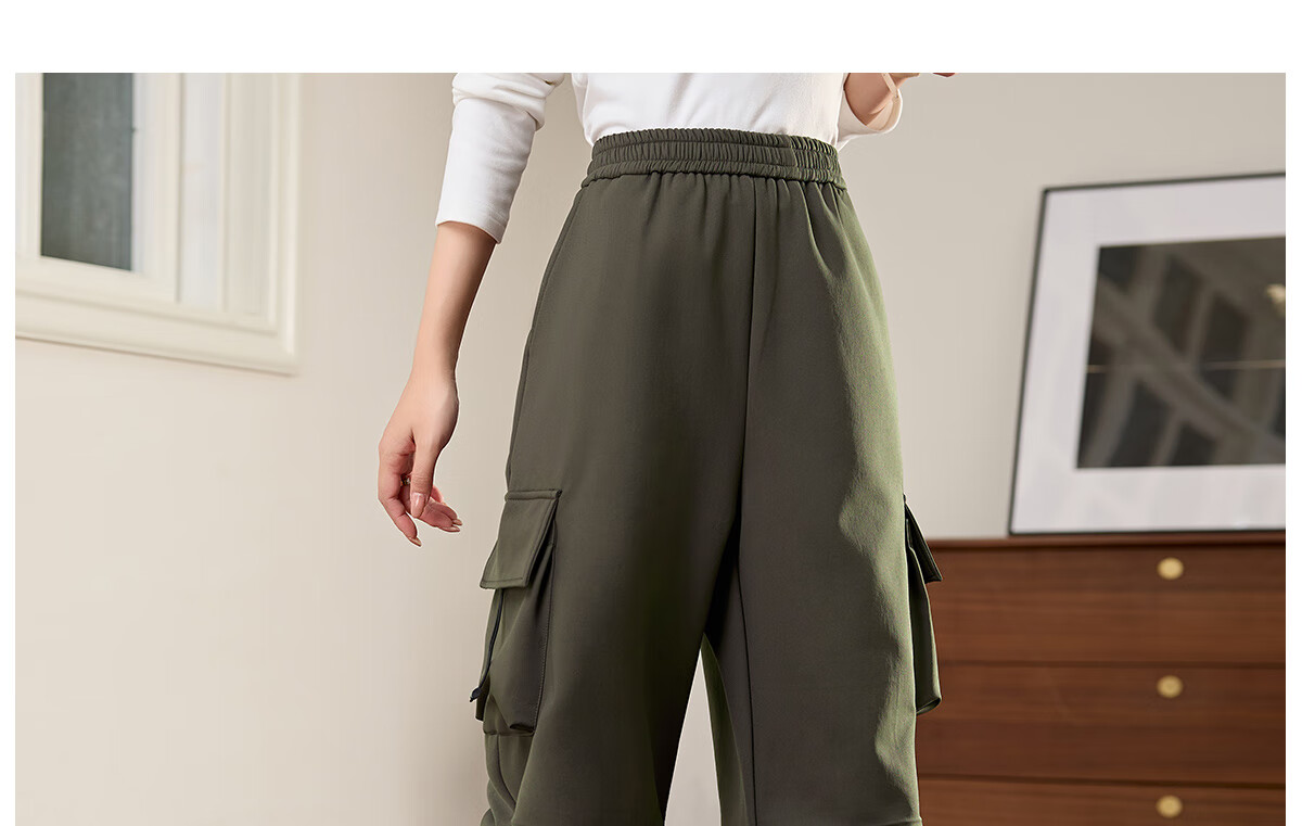Halo Queen Women's Casual Pants, American-Style Breathable Loose Cargo Pants, High-Waisted Draping Parachute Pants H13KK2711 42
