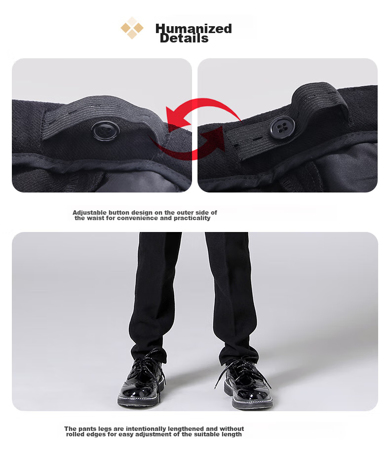 Luomeng Children's Suit Set for Boys, Flower Boy Formal Wear, Autumn Wool Suit for Piano Performance, Black Wool 5-Piece Set, Size 160 16