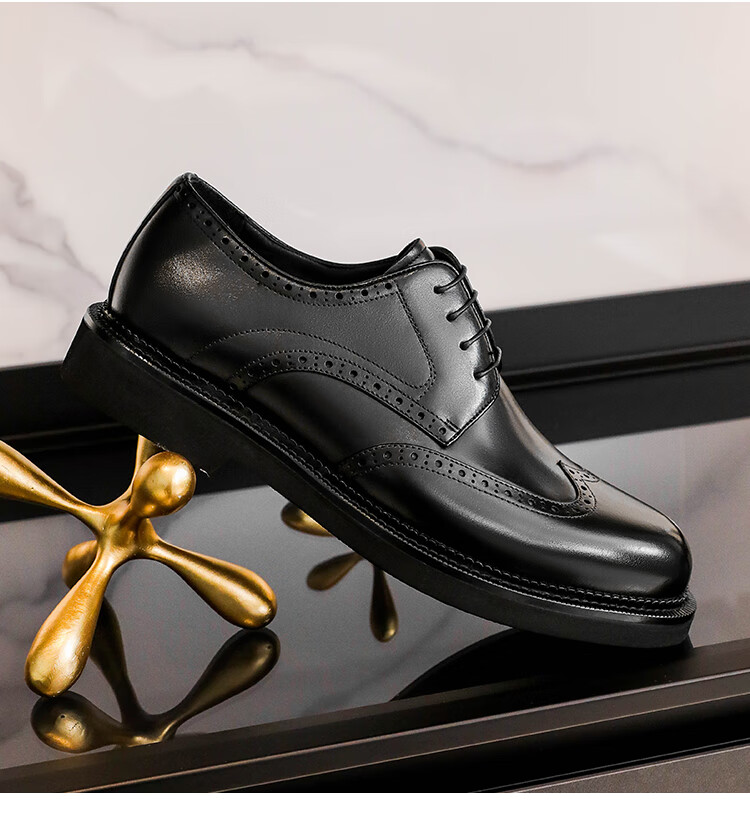 Goldlion Men's Formal Leather Shoes, Autumn Carved Groom Wedding Shoes, Comfortable Brogue Shoes, G521330062CCA, Brown, Size 40 7